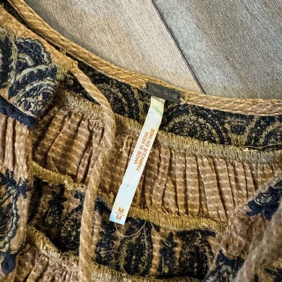 Free People Women’s Erin Mini Dress Neutral Embroidered Ruffle Bottom Women Medi - Picture 4 of 5